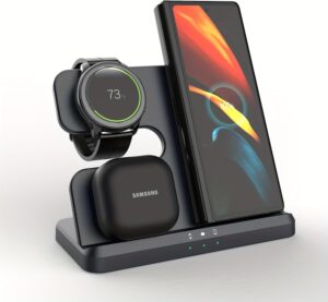 3 In 1 Charging Station For Samsung, Magnetic Wireless Charger Inductive Charging Station For Samsung S25/S25+/S24/S23/S22/Z Fold/Z Flip Series/Galaxy Watch/Buds Charging Dock Stand